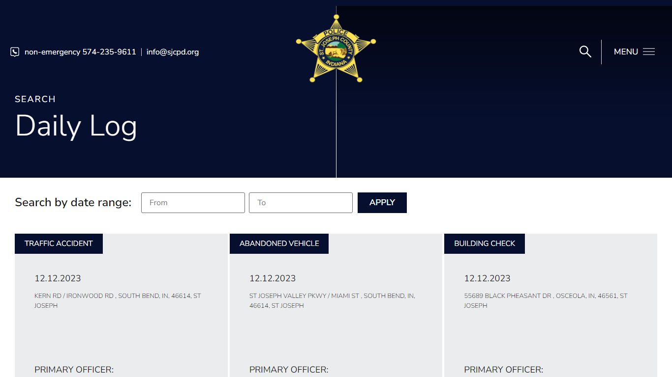 Daily Log - St. Joseph County Police Department